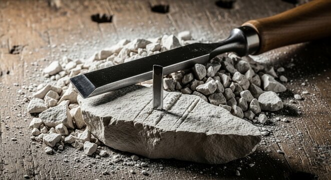 Chisel on stone carving tools for sculpting and shaping rocks