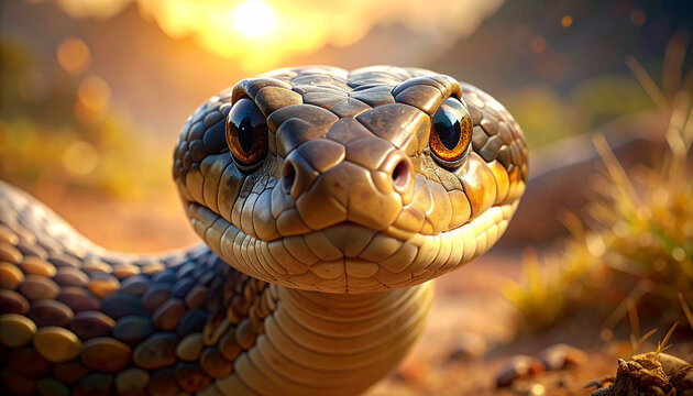 Close-up of a snake's face with a natural outdoor setting