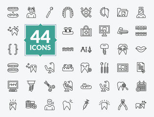 outline dentist icons set - overdenture, dental monitor, dental chair, dentist chair. editable vector for web and mobile ui © IconArt