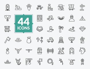 outline desert icons set - hiero, tobacco, old money bag, salty desert. editable vector for web and mobile ui © IconArt