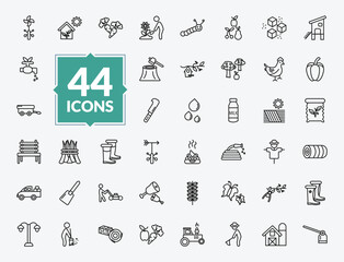 outline agriculture farming icons set - vane, monoculture, farmer boots, butterflies. editable vector for web and mobile ui © IconArt