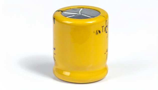 Yellow cylindrical capacitor electronic component isolated