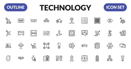 outline technology icons set - contact lens, social graph, internet value, zero. editable vector for web and mobile ui © IconArt