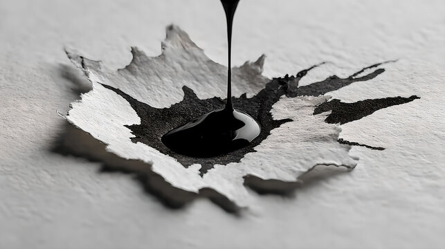 overpainting. A pure white canvas with a single black ink stain spreading organically at the edges. wellbeing guides.