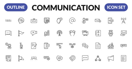 outline communication icons set - morse code, talking, woman file, public phone. editable vector for web and mobile ui © IconArt