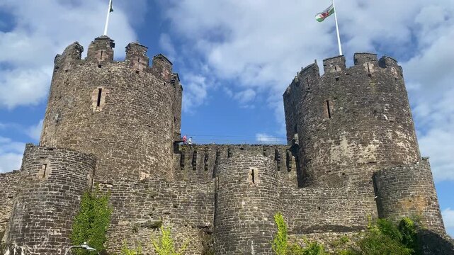 A view from the lower walls of the main towers of Conwy Castle, Conwy, Wales, United Kingdom