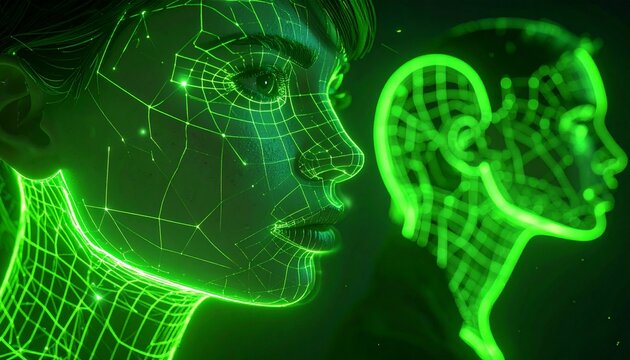 Digital Human Faces Neon Green.