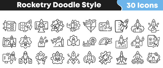 Collection of hand drawn rocket ship icons in doodle style © Vectoravec