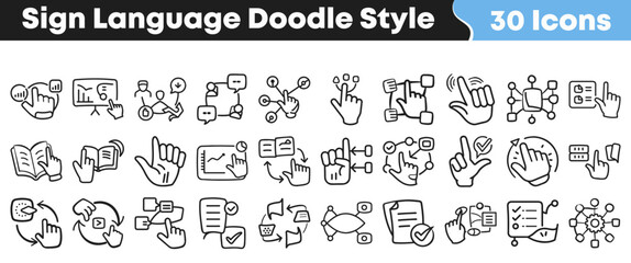 Collection of hand drawn sign language icons in doodle style © Vectoravec
