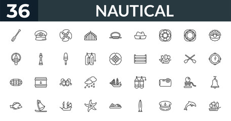 outline nautical icons set - oars, captain hat, seaworthy, boat bell. editable vector for web and mobile ui © IconArt