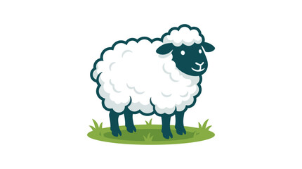 Single cartoon sheep standing on green grass patch. © Camel