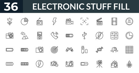 outline electronic stuff fill icons set - ro, quarter, calculating, screen grid. editable vector for web and mobile ui © IconArt