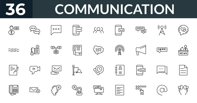 outline communication icons set - talk, chatting, swearing, pager. editable vector for web and mobile ui