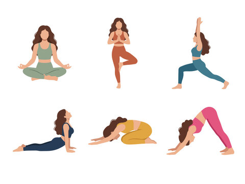 Yoga Poses Set Flat Vector Illustration Collection