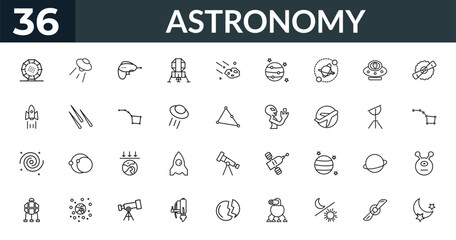 outline astronomy icons set - stargate, ufo flying, dioptra, alien. editable vector for web and mobile ui © IconArt