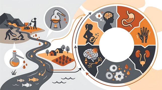 Environmental mercury pollution and human health impact infographic