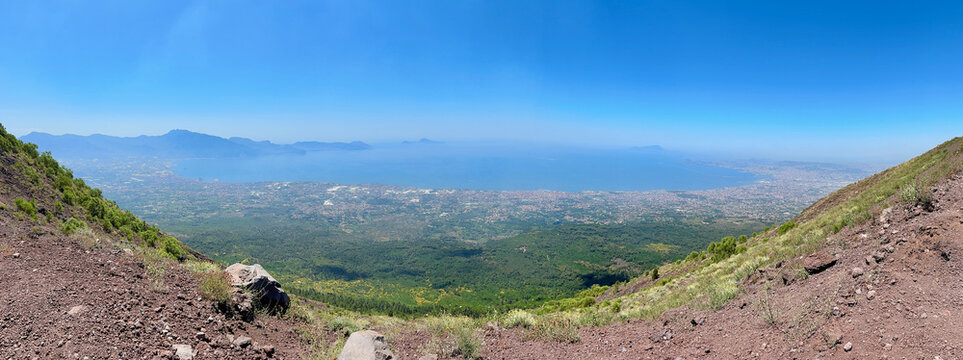 Bay of Naples Panorama from Vesuvius with Naples (R), Sorrento (L), and Capri in the Distance near Frame Center