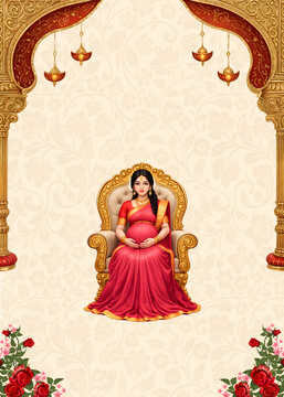 Traditional Indian Seemantham Invitation Template with Pregnant Woman