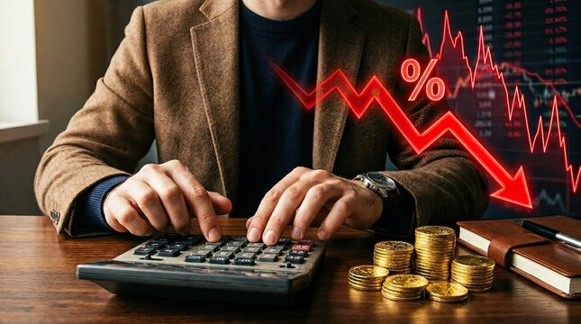 Economic Recession: Businessman Calculates Financial Loss, High Interest Rates, Market Downturn