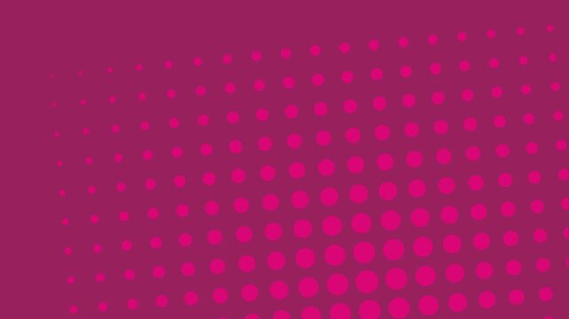 Abstract background with a gradient of pink halftone dots moving on a dark magenta surface.