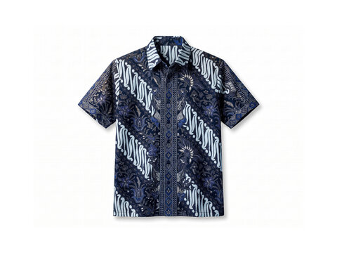 Traditional indonesian batik men shirt with short sleeve isolated on white background