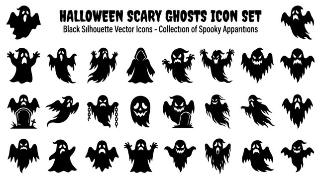 Halloween Scary Ghosts Icon Set Spooky Apparitions Collection