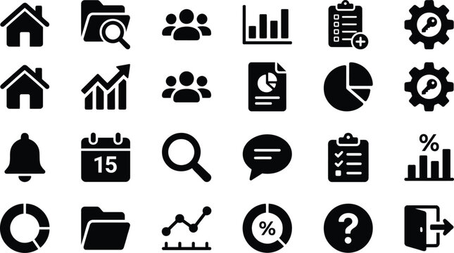 Flat set of modern black and white icons
