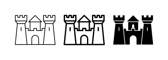 Castle Icons Set: Medieval Fortress, Royal Palace, Historic Landmark Graphics © Forhad