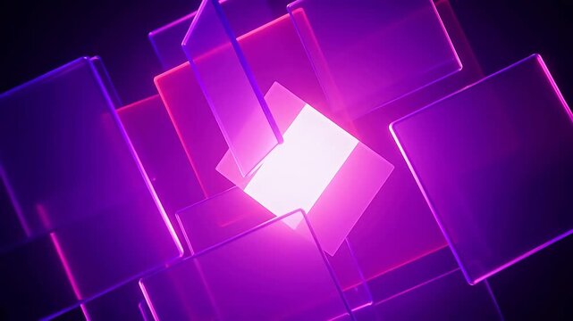 Glowing white cube in purple geometric space