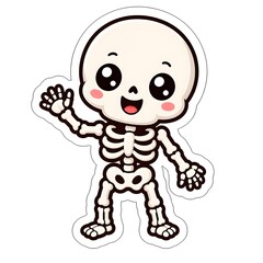 Obraz premium Cute Kawaii Skeleton Halloween Sticker Cartoon Character Isolated on White Background