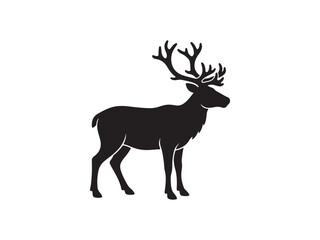 Fototapeta premium Stately deer silhouette with large antlers standing in profile reindeer silhouette