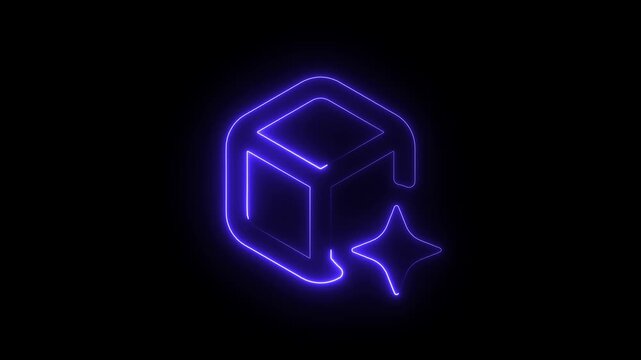 Abstract Blue Flickering Neon Light Bulb with 3D Geometric Cube Pattern Futuristic Digital Technology Vector Illustration for Business Web Design Wallpaper Backdrop