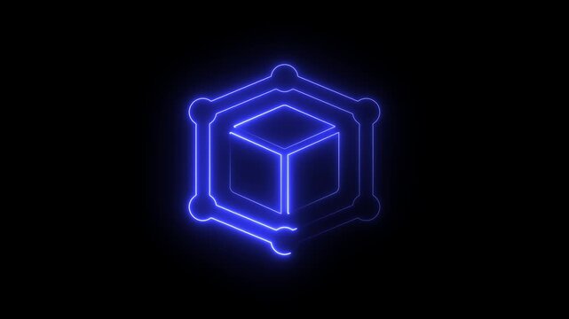 Glowing Blue Neon Light Bulb with Geometric Cube Pattern on Transparent Background Digital Technology Vector Illustration Abstract 3D Wallpaper Design