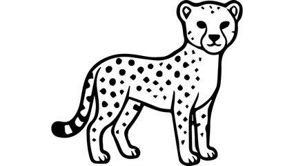Cute cheetah line art illustration for children, isolated on transparent background for creative design and coloring projects © mrzn