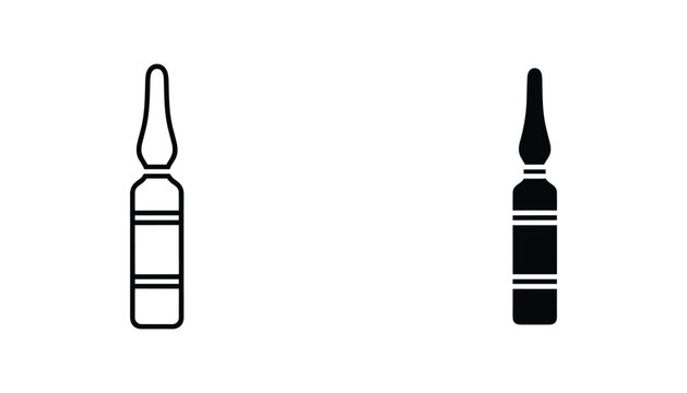 Ampoule vector icon isolated on white Black and white outline line art and solid glyph silhouette