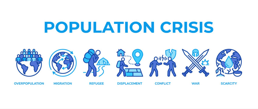 Population crisis icon set, global migration and refugee vector, overpopulation symbols