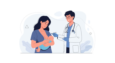 Fototapeta premium Doctor Administering Vaccine to Mother Breastfeeding Baby, Vector Illustration