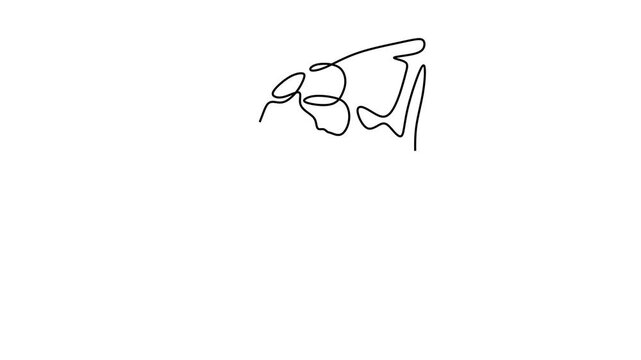 Animated self drawing of continuous line draw of  Yoga Pose Continuous Line Drawing. Full length one line animation. 4K		