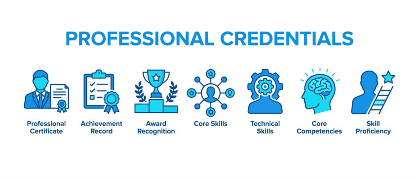 Professional credentials icon set, business skills and core competencies vector symbols