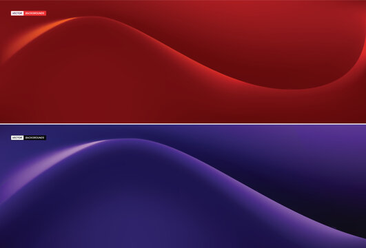 Set of abstract dark gradient backgrounds featuring smooth elegant waves in deep red and dark purple tones.