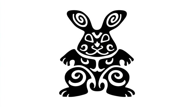 Stylized tribal pattern forming the silhouette of a standing rabbit against a white background