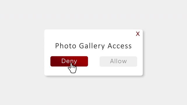 Photo Gallery Access Permission Popup Animation with Deny Button Click, Media Library Privacy Dialog, User Interface Notification