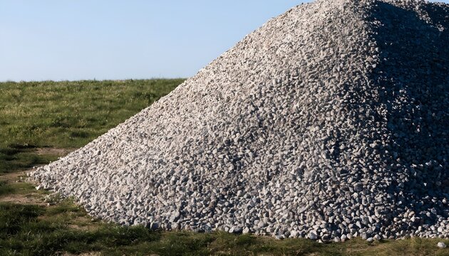 Large Pile of Small Gravel Stones on Green Grass in Natural Outdoor Setting