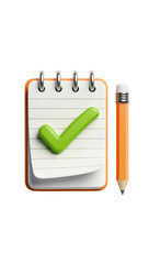 Isolated notepad with a green checkmark and a pencil, representing tasks and completion © Oisin