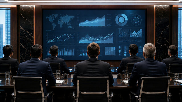 Corporate analytics presentation in modern meeting room