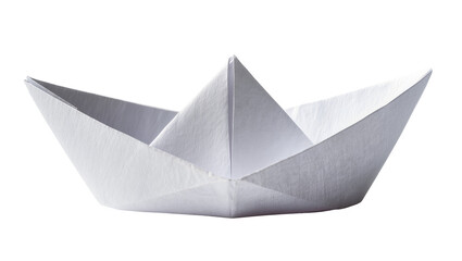 Isolated classic white paper boat, a simple folded origami toy often used for childhood adventures