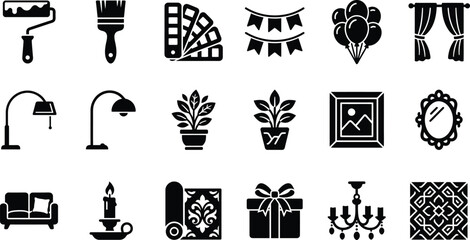 Fototapeta premium Flat pack of home decor icons set