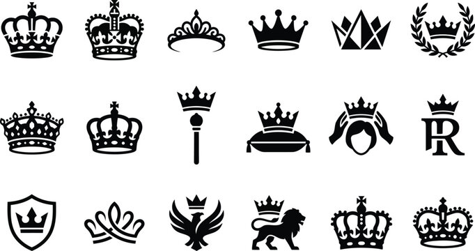 Black and white royal crowns and crests collection