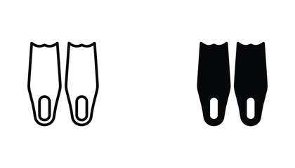 Swim fins vector icon isolated on white Black and white outline line art and solid glyph silhouette © VisionGrafix