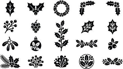 Holiday holly leaf and berry vector illustrations © Abul